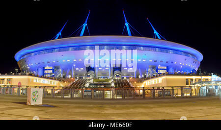 St Petersburg, Russia - March 27, 2018. Exterior view of St Petersburg stadium, at night. Stock Photo