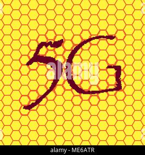 5G icon symbol on a yellow background abstract similar to a honeycomb. Vector illustration Stock Vector