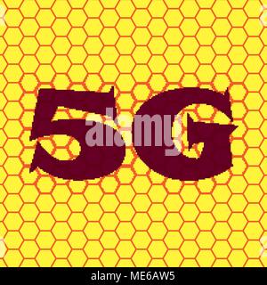 5G icon symbol on a yellow background abstract similar to a honeycomb. Vector illustration Stock Vector