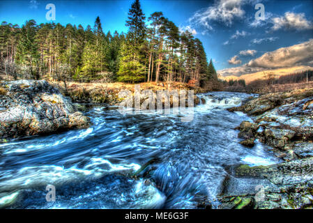 Area of Glen Orchy, Scotland. Artistic view of the Easan Dubha waterfall on the River Orchy flowing through Glen Orchy. Stock Photo