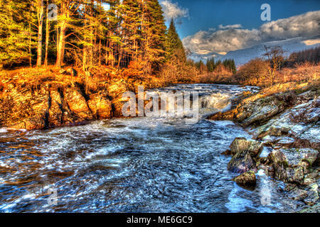 Area of Glen Orchy, Scotland. Artistic view of the Easan Dubha waterfall on the River Orchy flowing through Glen Orchy. Stock Photo