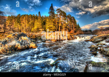 Area of Glen Orchy, Scotland. Artistic view of the Easan Dubha waterfall on the River Orchy flowing through Glen Orchy. Stock Photo