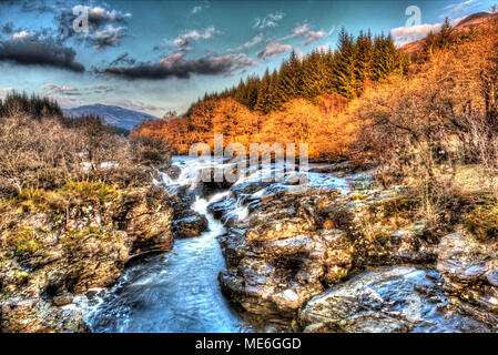 Area of Glen Orchy, Scotland. Artistic view of the Easan Dubha waterfall on the River Orchy flowing through Glen Orchy. Stock Photo