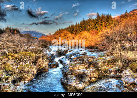 Area of Glen Orchy, Scotland. Artistic view of the Easan Dubha waterfall on the River Orchy flowing through Glen Orchy. Stock Photo