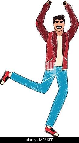 Happy young man cartoon scribble Stock Vector