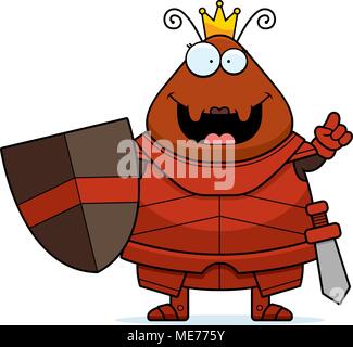 A cartoon illustration of an ant queen in armor with an idea. Stock Vector