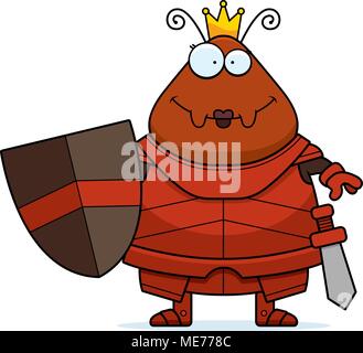 A cartoon illustration of an ant queen in armor smiling. Stock Vector