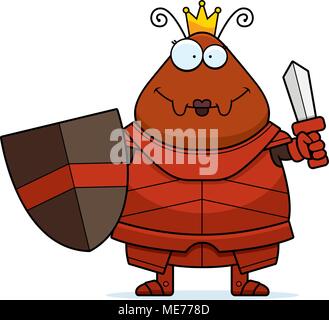 A cartoon illustration of an ant queen in armor with a sword. Stock Vector
