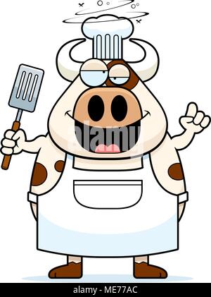 A cartoon illustration of a cow chef looking drunk on beer. Stock Vector