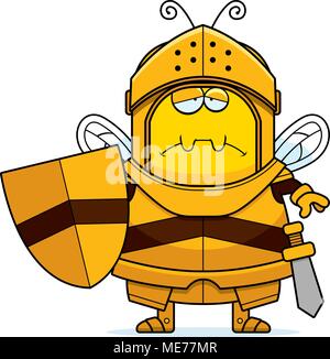 A cartoon illustration of a bee knight looking sad. Stock Vector