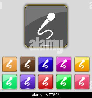 microphone icon sign. Set with eleven colored buttons for your site. Vector illustration Stock Vector