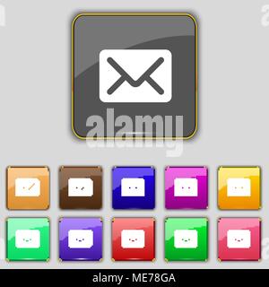 Mail, envelope, letter icon sign. Set with eleven colored buttons for your site. Vector illustration Stock Vector