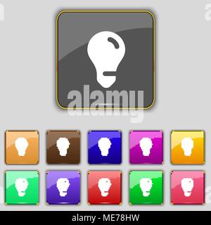 light bulb, idea icon sign. Set with eleven colored buttons for your site. Vector illustration Stock Vector