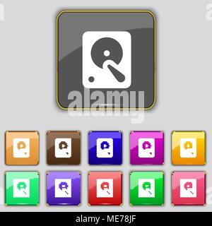 hard disk icon sign. Set with eleven colored buttons for your site. Vector illustration Stock Vector