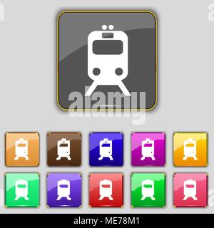 train icon sign. Set with eleven colored buttons for your site. Vector illustration Stock Vector