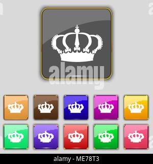 Crown icon sign. Set with eleven colored buttons for your site. Vector illustration Stock Vector