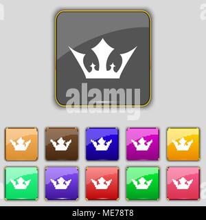 Crown icon sign. Set with eleven colored buttons for your site. Vector illustration Stock Vector