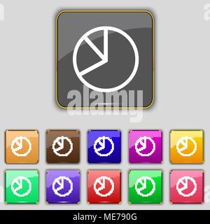 Pie chart graph icon sign. Set with eleven colored buttons for your site. Vector illustration Stock Vector