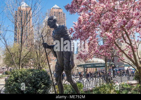 Gandhi Sculpture at Springtime in Union Square Park, NYC, USA Stock Photo