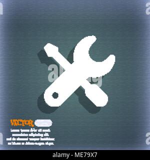screwdriver, key, settings icon symbol on the blue-green abstract background with shadow and space for your text. Vector illustration Stock Vector