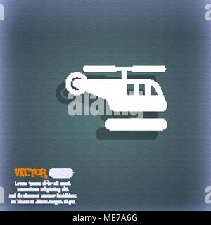 helicopter icon symbol on the blue-green abstract background with shadow and space for your text. Vector illustration Stock Vector