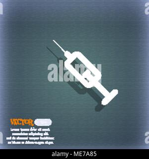 syringe icon symbol on the blue-green abstract background with shadow and space for your text. Vector illustration Stock Vector