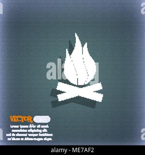 A fire icon symbol on the blue-green abstract background with shadow and space for your text. Vector illustration Stock Vector