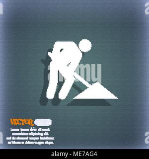 repair of road, construction work icon symbol on the blue-green abstract background with shadow and space for your text. Vector illustration Stock Vector