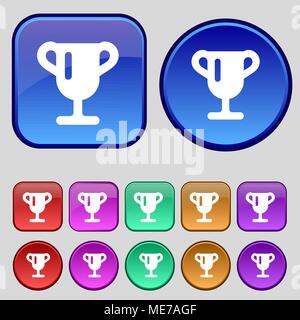 Winner cup, Awarding of winners, Trophy icon sign. A set of twelve vintage buttons for your design. Vector illustration Stock Vector