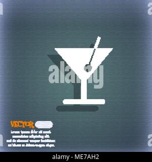 cocktail icon symbol on the blue-green abstract background with shadow and space for your text. Vector illustration Stock Vector
