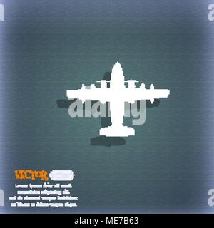 aircraft icon symbol on the blue-green abstract background with shadow and space for your text. Vector illustration Stock Vector