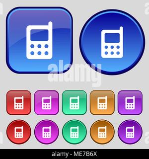 mobile phone icon sign. A set of twelve vintage buttons for your design. Vector illustration Stock Vector
