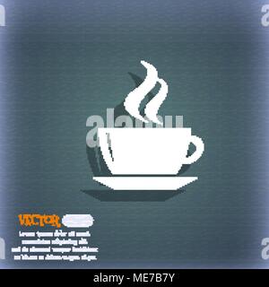 tea, coffee icon symbol on the blue-green abstract background with shadow and space for your text. Vector illustration Stock Vector