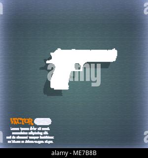 gun icon symbol on the blue-green abstract background with shadow and space for your text. Vector illustration Stock Vector