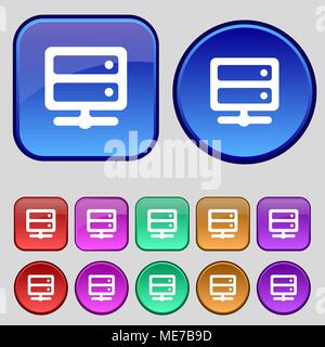 Server icon sign. A set of twelve vintage buttons for your design. Vector illustration Stock Vector