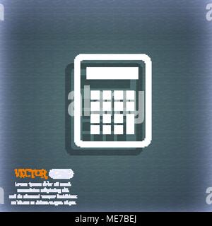 Calculator icon symbol on the blue-green abstract background with shadow and space for your text. Vector illustration Stock Vector