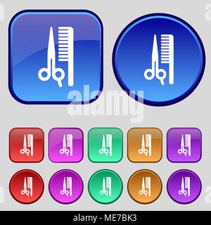hair icon sign. A set of twelve vintage buttons for your design. Vector illustration Stock Vector