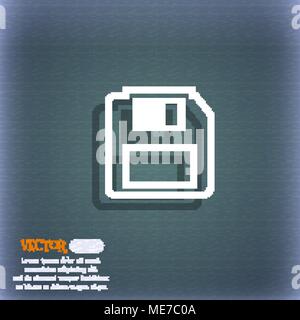 floppy disk icon symbol on the blue-green abstract background with shadow and space for your text. Vector illustration Stock Vector