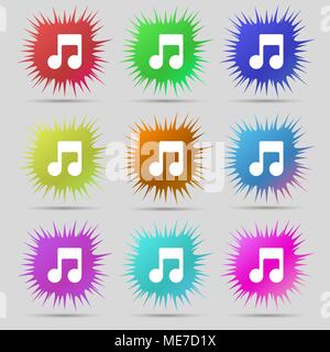 Music note icon sign. A set of nine original needle buttons. Vector illustration Stock Vector