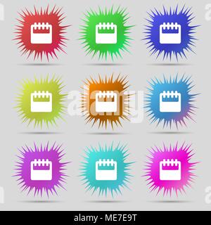 Notepad, calendar icon sign. A set of nine original needle buttons. Vector illustration Stock Vector