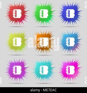 Notepad, calendar icon sign. A set of nine original needle buttons. Vector illustration Stock Vector