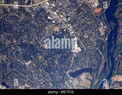 A satellite view of the Augusta National Country Club, home of the Masters Golf Tournament, in Augusta, Georgia as seen from the NASA International Space Station April 5, 2017 in Earth orbit.    (photo by NASA via Planetpix) Stock Photo
