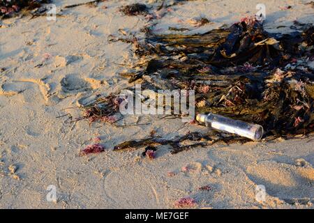 Message in a Bottle Washed Up on the Shore Stock Photo