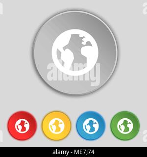 Globe, World map geography icon sign. Symbol on five flat buttons. Vector illustration Stock Vector