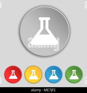 Conical Flask icon sign. Symbol on five flat buttons. Vector illustration Stock Vector