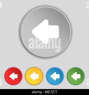 Arrow left, Way out icon sign. Symbol on five flat buttons. Vector illustration Stock Vector