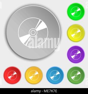 Cd, DVD, compact disk, blue ray icon sign. Symbol on five flat buttons. Vector illustration Stock Vector