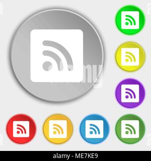 RSS feed  icon sign. Symbol on five flat buttons. Vector illustration Stock Vector