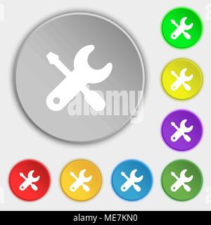 screwdriver, key, settings icon sign. Symbol on five flat buttons. Vector illustration Stock Vector
