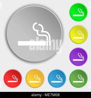cigarette smoke icon sign. Symbol on five flat buttons. Vector illustration Stock Vector
